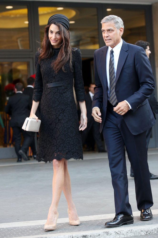 Amal-Clooney-Black-Lace-Dress-Seminary-Pope-Francis (2)