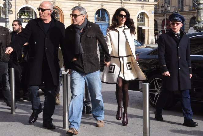George and Amal Clooney seen leaving their hotel in Paris, France. 25/02/2017